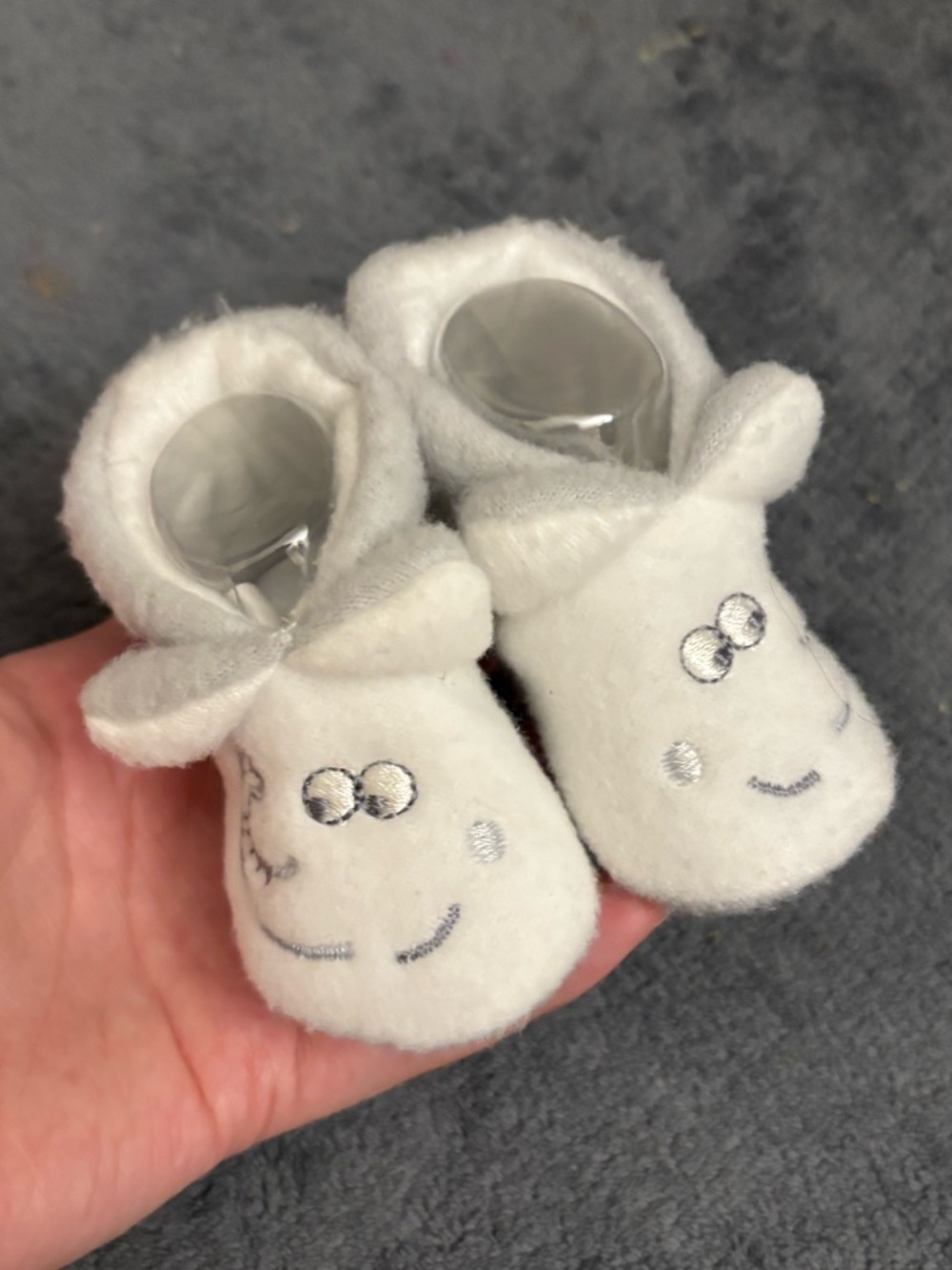 Soft White Baby Booties with Smiling Face Embroidery